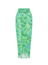 Load image into Gallery viewer, 2PS Green One Shoulder Ruched Tropical Swimsuit with Skirt Set
