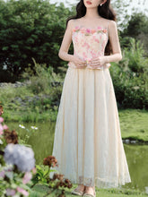 Load image into Gallery viewer, 2PS Pink Rose Spaghetti Strap 1950S Swing Victoria&#39;s Fairy Dress With Pink Cardigan