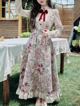 Load image into Gallery viewer, 2PS Victorian White Blouse with Floral Embroidered Jumper Skirt  Vintage Set