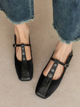 Load image into Gallery viewer, Women&#39;s Flat Heel Leopard Square Toe T-strap Vintage Shoes