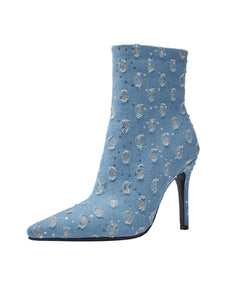 10CM Luxury Denim Sequined Ankle Boots Vintage Shoes