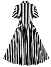 Load image into Gallery viewer, Beetlejuice Costume Turndown Collar 1960S Dress With Black and White Vertical Stripe