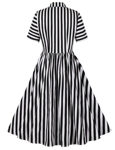 Beetlejuice Costume Turndown Collar 1960S Dress With Black and White Vertical Stripe