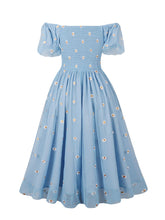 Load image into Gallery viewer, Red Daisy Off The Sleeve Smocking 1950S Vintage Dress