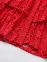 Load image into Gallery viewer, Women's Red Lace Long Sleeve Midi Dress with Ruffle Trim