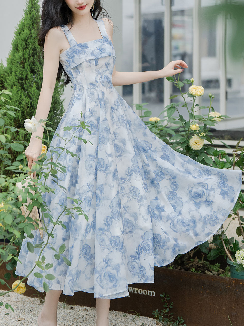 2PS Blue Rose Spaghetti Strap 1950s Vintage Dress with Long Sleeve Cardigan, Blue / Xs 2PS Blue Rose Spaghetti Strap 1950s Vintage Dress with Long Sleeve Cardigan, Blue / Xs