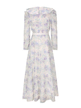 Load image into Gallery viewer, Purple Floral Print Vintage 3/4 Sleeve Dress with Bow Belt