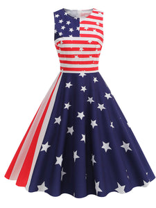 American Flag Stars Stripes  Sleeveless 1950S Vintage Dress