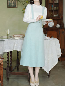 2PS Green Long Sleeve Warm Coat With Suspender Skirt Vintage Suit