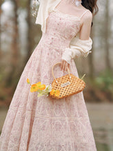 Load image into Gallery viewer, 2PS Pink Embroidered lace Spaghetti Strap Dress With White Shawl Dress Suit