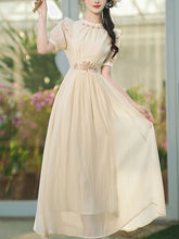 Load image into Gallery viewer, White Ruffles Collar Embroidered Puff Sleeve 1950S Vintage Dress