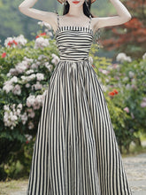 Load image into Gallery viewer, 1950S Hepburn Style Black and White Stripe Swing Dress For Women