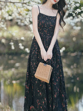 Load image into Gallery viewer, 2PS Vintage Black Floral Chiffon Maxi Dress with Black Cardigan