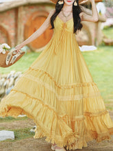 Load image into Gallery viewer, 2PS Yellow Bohemian Maxi Dress Set with Detachable Cardigan