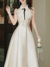 Load image into Gallery viewer, 1950s Vintage Halter A-line Gown with Lace Satin Dress