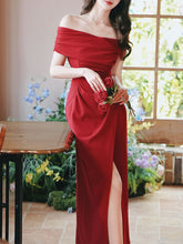 Load image into Gallery viewer, Sexy Red Off Shoulder Side Split Bodycon Dress
