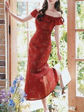 Load image into Gallery viewer, Red Butterfly Print Off Shoulder Bodycon Dress