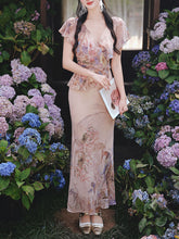 Load image into Gallery viewer, 2-Way Wear Vintage Floral Print Cape Sleeve Chiffon Dress for Summer Vacation