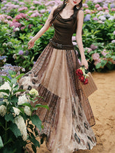 Load image into Gallery viewer, Vintage Boho Patchwork Maxi Skirt - Flowy A-Line Tiered Long Skirt for Women