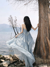 Load image into Gallery viewer, Blue Lace Spaghetti Strap Irregular Tiered Maxi Dress