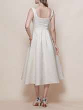 Load image into Gallery viewer, White Satin U Neck Sleeveless Classic 1950S Vintage Wedding Dress with Pearl Detailing