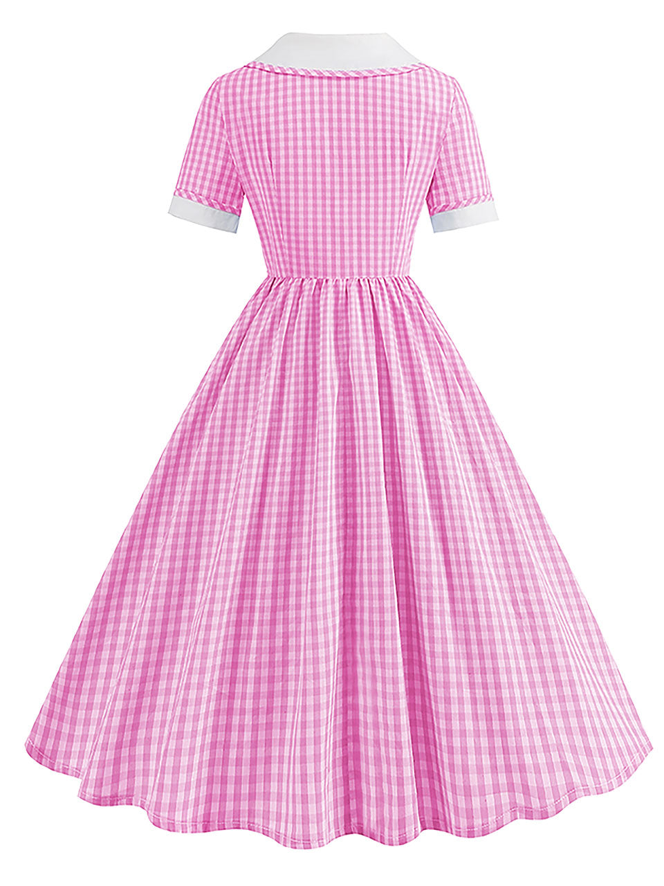 Pink Peter Pan Collar Plaid Short Sleeve 1950S Vintage Swing Dress Blue / S