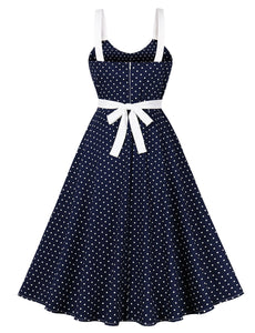 Navy Spaghetti Strap Polka Dots 1950S Swing Dress