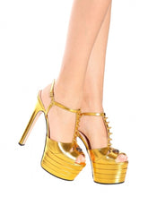 Load image into Gallery viewer, 12CM Women&#39;s T-Strap Platform with Rivets Chunky Heel Sandals Leather Vintage Shoes