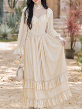 Load image into Gallery viewer, Edwardian Victorian Champagne Lace Jacquard Vintage Wedding Dress