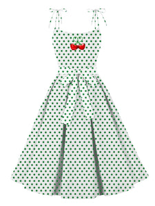 Sweet Love Polka Dots Print  Spaghetti Strap 1950s Vintage Swing Dress