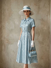 Load image into Gallery viewer, Pink Jacquard Elegant Embossed Floral Shirt Dress with Belt
