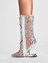 Load image into Gallery viewer, Silver High Heel Pointed Toes Luxury Bling Rhinestone Boots Shoes