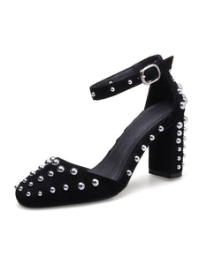 Women's Piont Toe Rivet Chunky Heel Sandals Leather Vintage Shoes