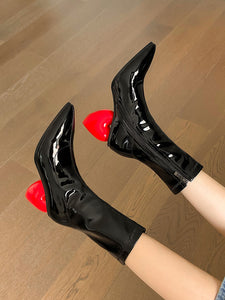 High Sweart-Heart Heel Pointed Toes Luxury Retro Short Boots Shoes