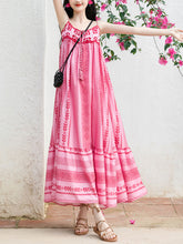 Load image into Gallery viewer, 2PS Pink Spaghetti Strap Tropical Pattern Holiday  Dress With White Long Sleeve Cardigan