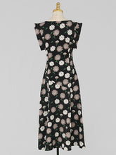 Load image into Gallery viewer, Black Floral Print Short Front Long Back Design Butterfly Sleeve 1940S Vintage Dress