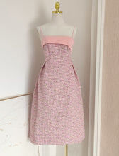 Load image into Gallery viewer, Pink Camellia Flower Spaghetti Strap Tweed Party Dress