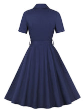 Load image into Gallery viewer, 1950S Turndown Collar Solid Color Short Sleeve Vintage Dress