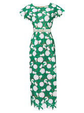 Load image into Gallery viewer, Green Fruit Embroidery Hollow Lace 1960S Vintage Fishtail Dress With Pearls Belt