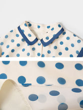 Load image into Gallery viewer, Blue Polka Dots Bow Collar 1950S Vintage Dress With Cap Sleeve