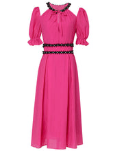 Load image into Gallery viewer, Fuchsia Hand Beaded Special Fabric Texture Off-Shoulder 1950S Swing Dress