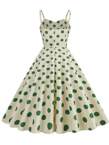 Green Polka Dots Vintage Strap Backless 1950S Vintage Dress