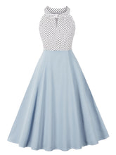 Load image into Gallery viewer, Blue Sweat Heart Halter Sleeveless Polka Dots 1950s Vintage Swing Dress