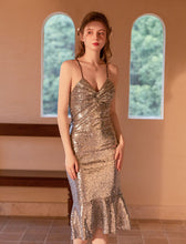 Load image into Gallery viewer, V Neck Sequined Mermaid Dress With Straps