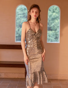 V Neck Sequined Mermaid Dress With Straps