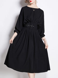 Green Dolman Sleeve High Waist Swing Party Dress With Belt