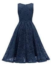 Load image into Gallery viewer, Solid Color Lace Sleeveless V Neck 50s Party Swing Dress