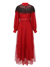 Load image into Gallery viewer, Women's Red &amp; Black Spliced Lace Dress with Capelet Shoulder
