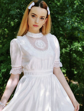 Load image into Gallery viewer, White Lace Ruffles Puff Sleeve Edwardian Revival Wedding Dress