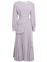 Load image into Gallery viewer, 1950s Elegant Lavender V-Neck Pleated Maxi Dress